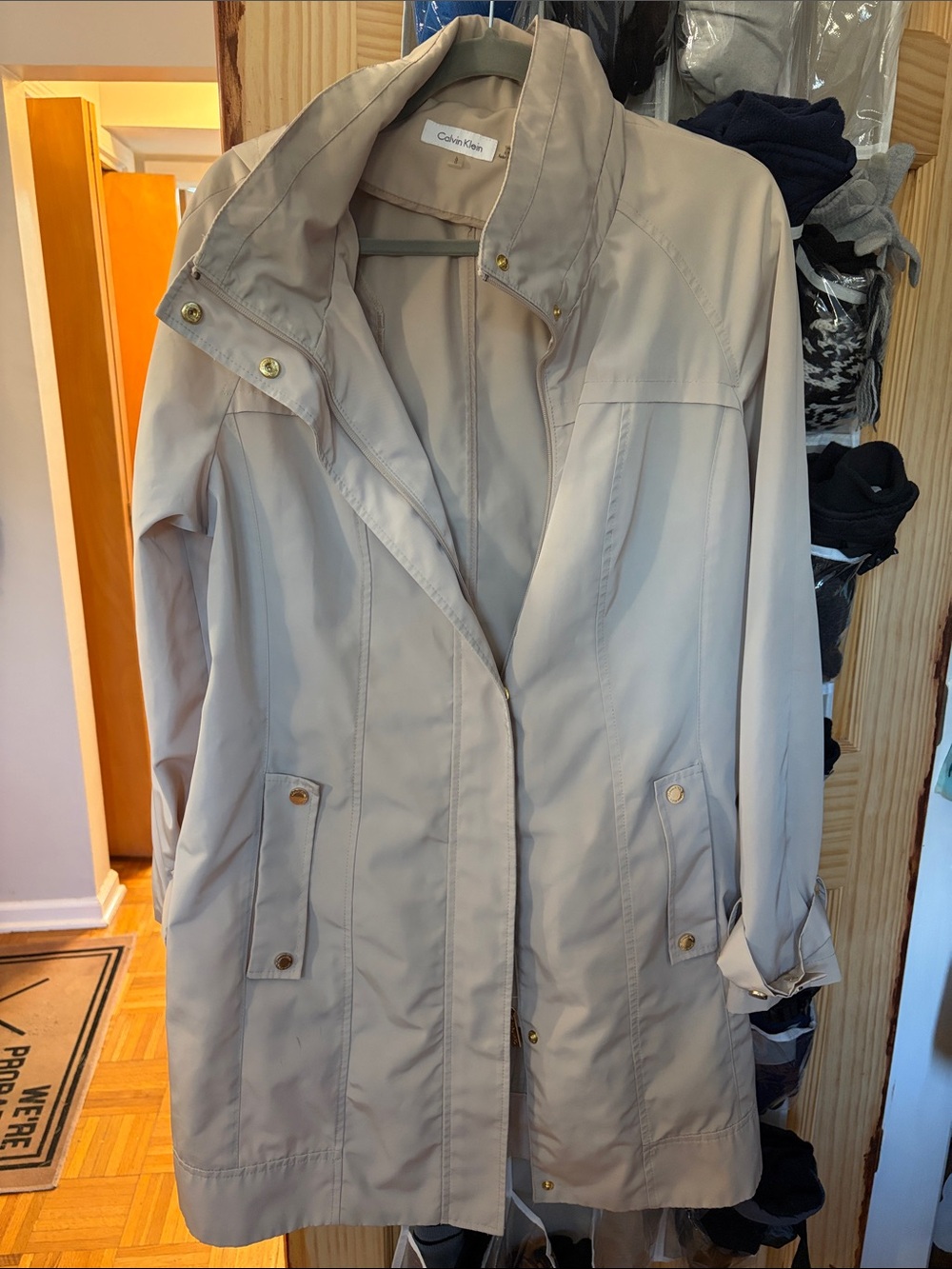 Calvin Klein Beige Light Trench Coat with hood